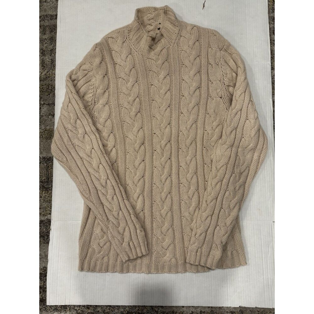 VTG Cream Cable Knit Split Crewneck Sweater Natural Fiber MEDIUM